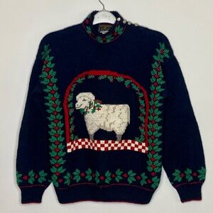 South Wool Sweater SZ M 100% Virgin Wool Mock Neck Sheep Holly Hand Knitted